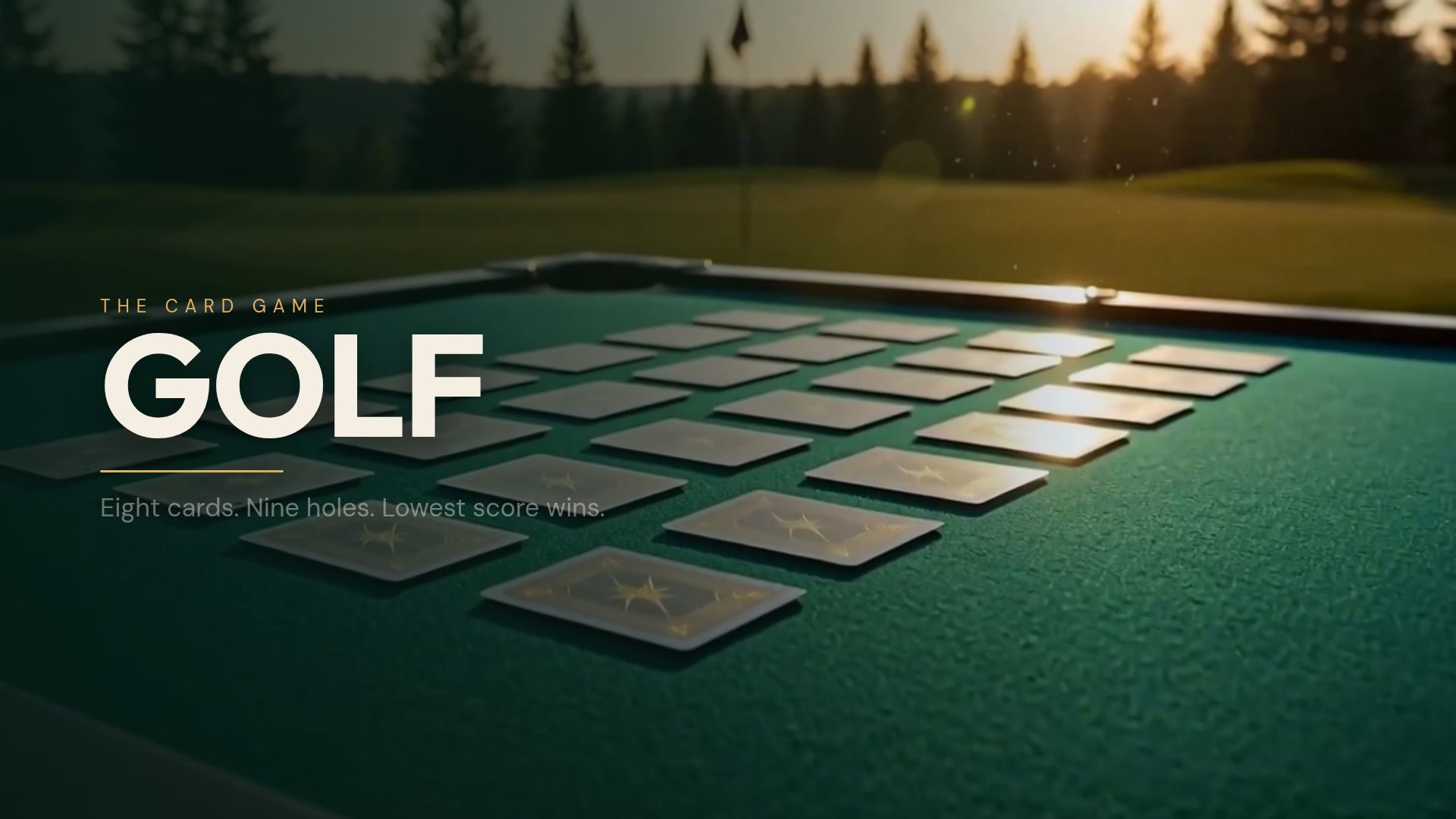 Golf card game table with two rows of four cards